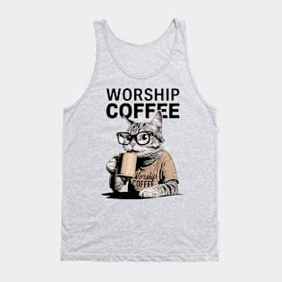 Worship Coffee Geek Cat Tank Top